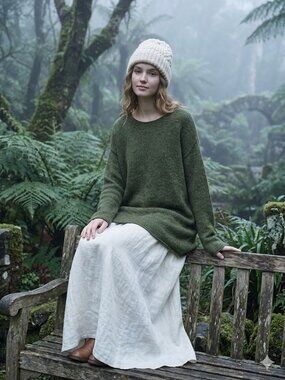 JNBY Forest Green Alpaca Wool Sweater Minimalist Boatneck Avant Garde Knit Small